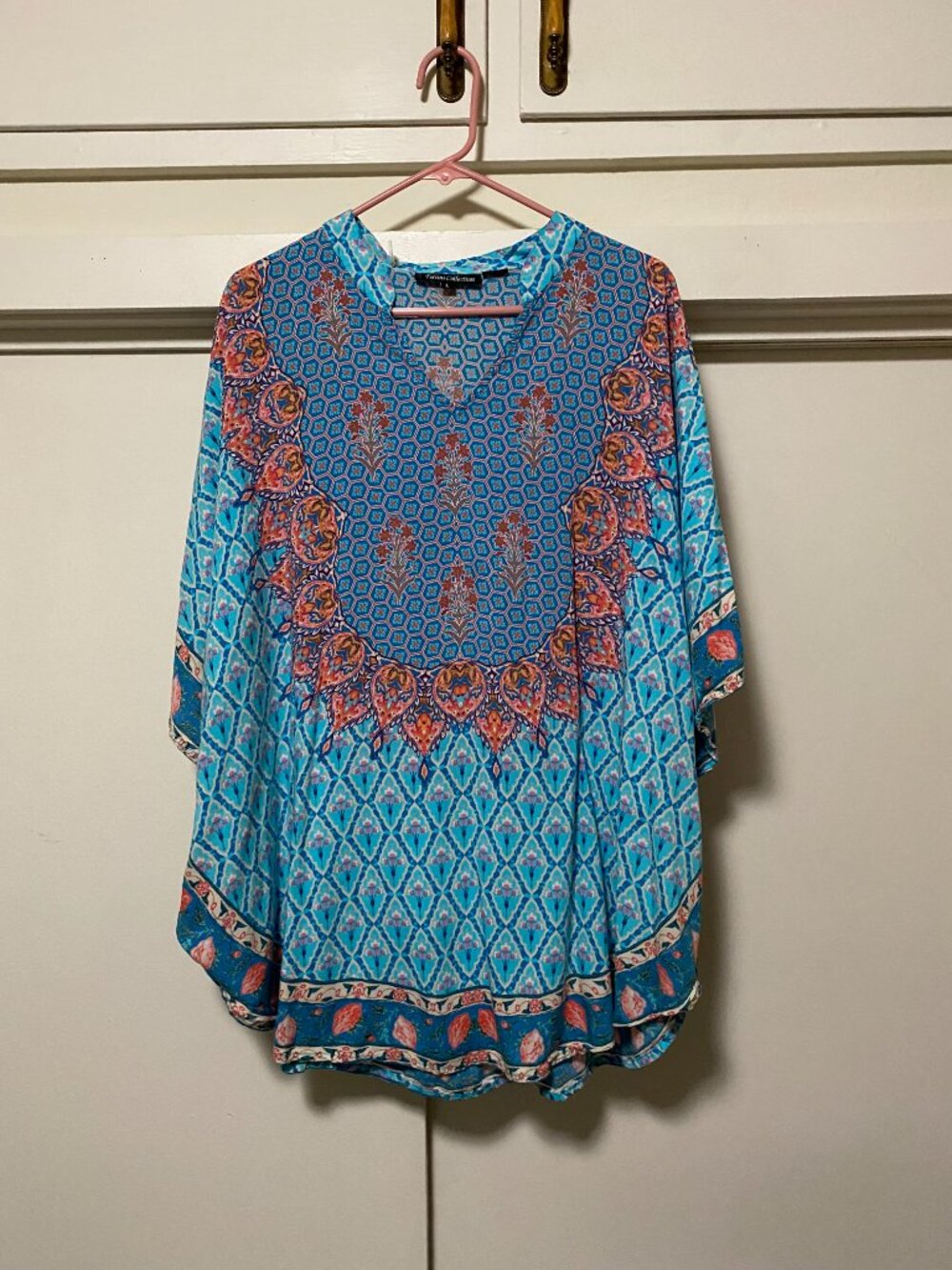 Tolani Collection, blue, turquoise, pink & peach tunic/poncho, size L